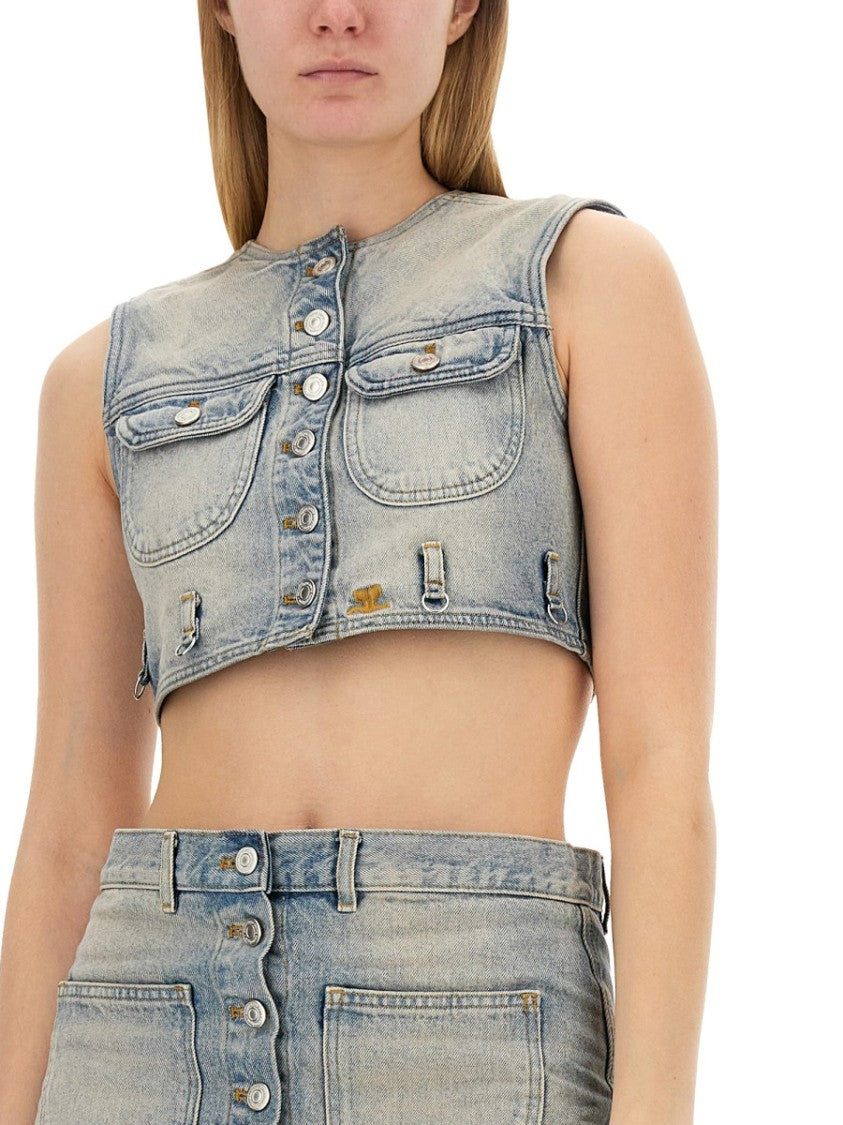 Fitted Cropped Top With Button-Down Front And Chest Pockets