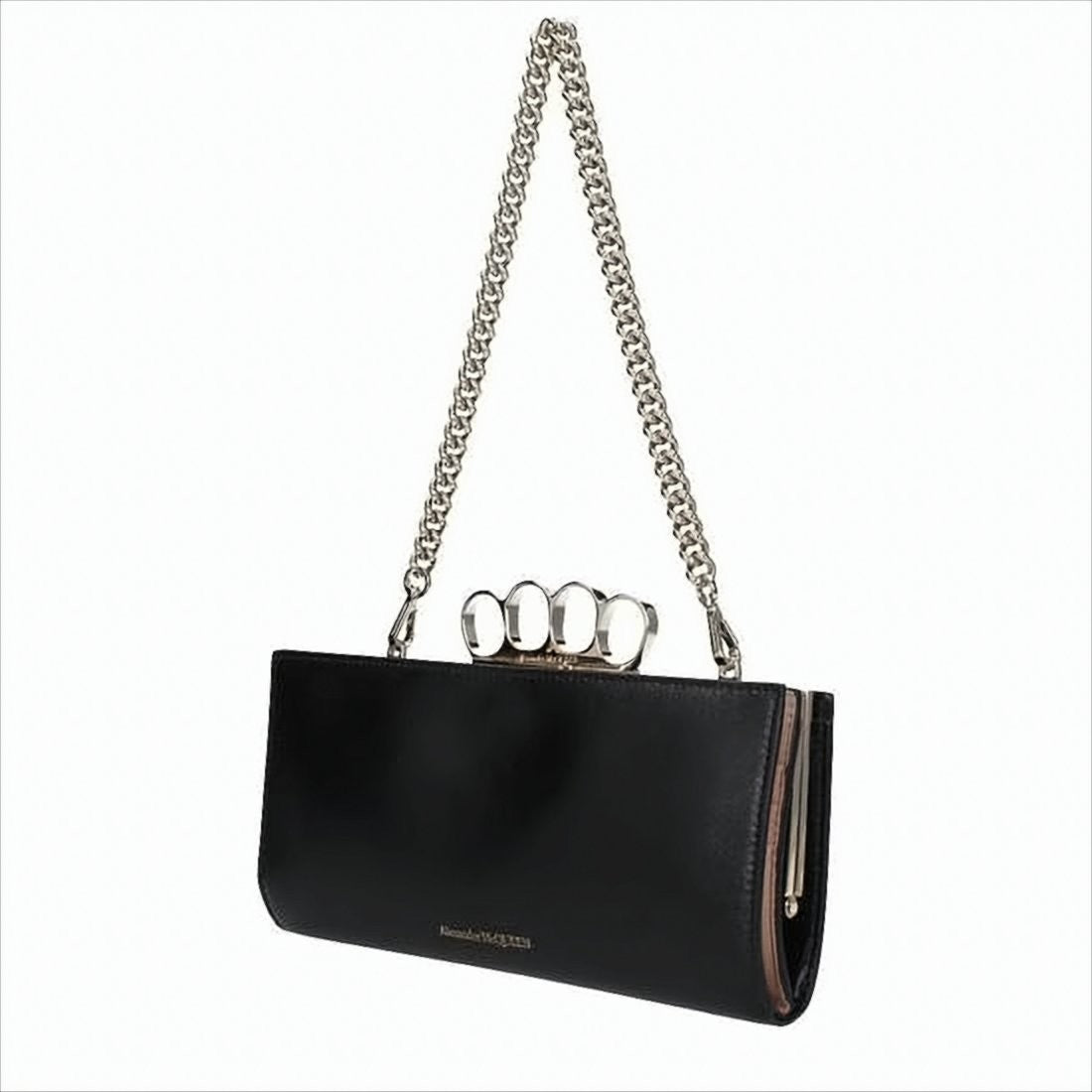 Rectangular Shoulder Bag with Metallic Knuckle-Duster Handle