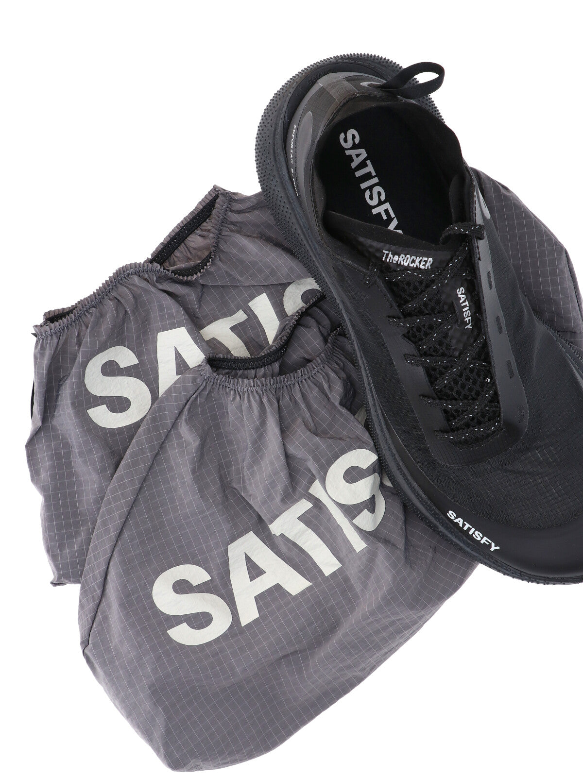 Black Streamlined Semi-Translucent Fabric Sneakers
