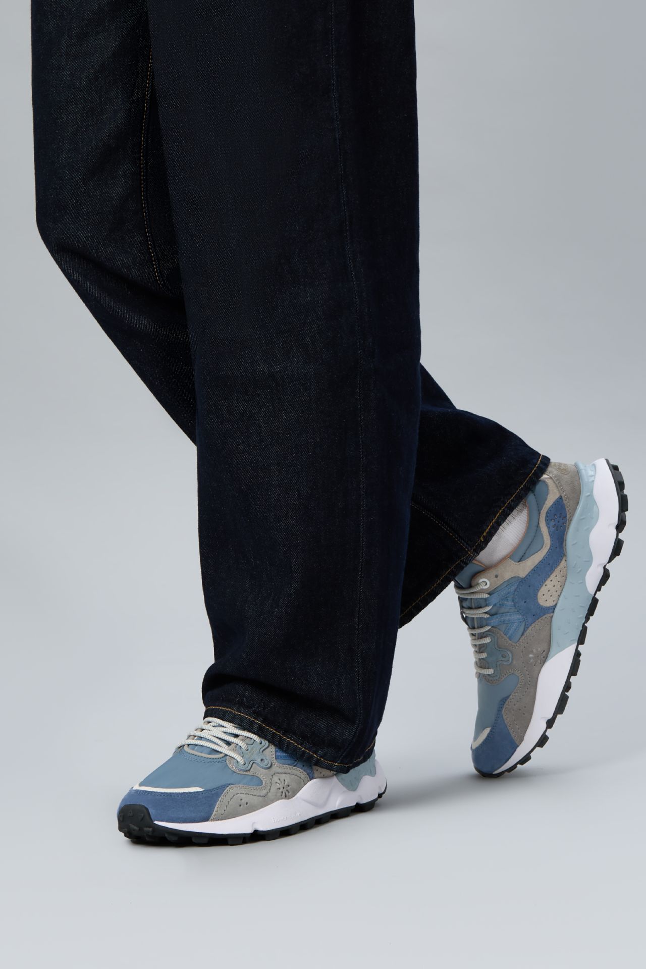 Layered Blue and Grey Suede Sneakers