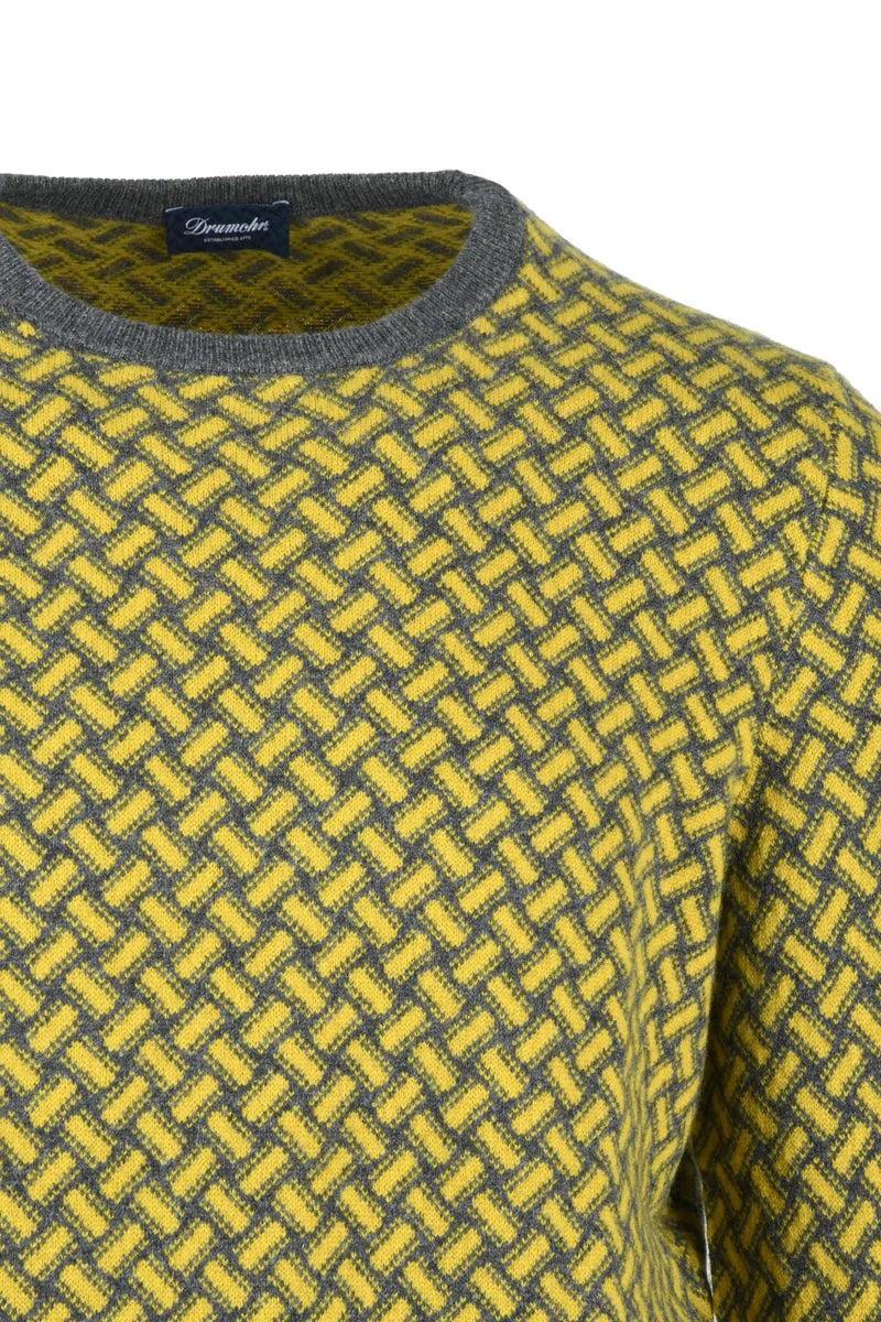 Cashmere Crew Neck Pullover - Yellow/Grey