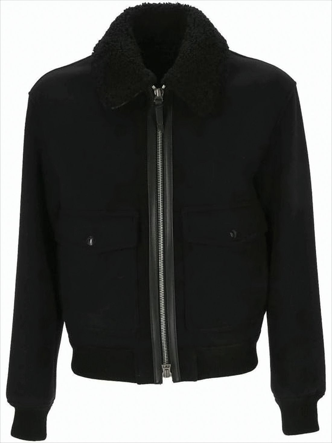 Tailored Black Wool Jacket With Textured Collar And Contemporary Fit