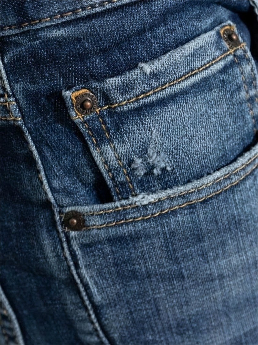 Straight-Leg Distressed Denim Pants