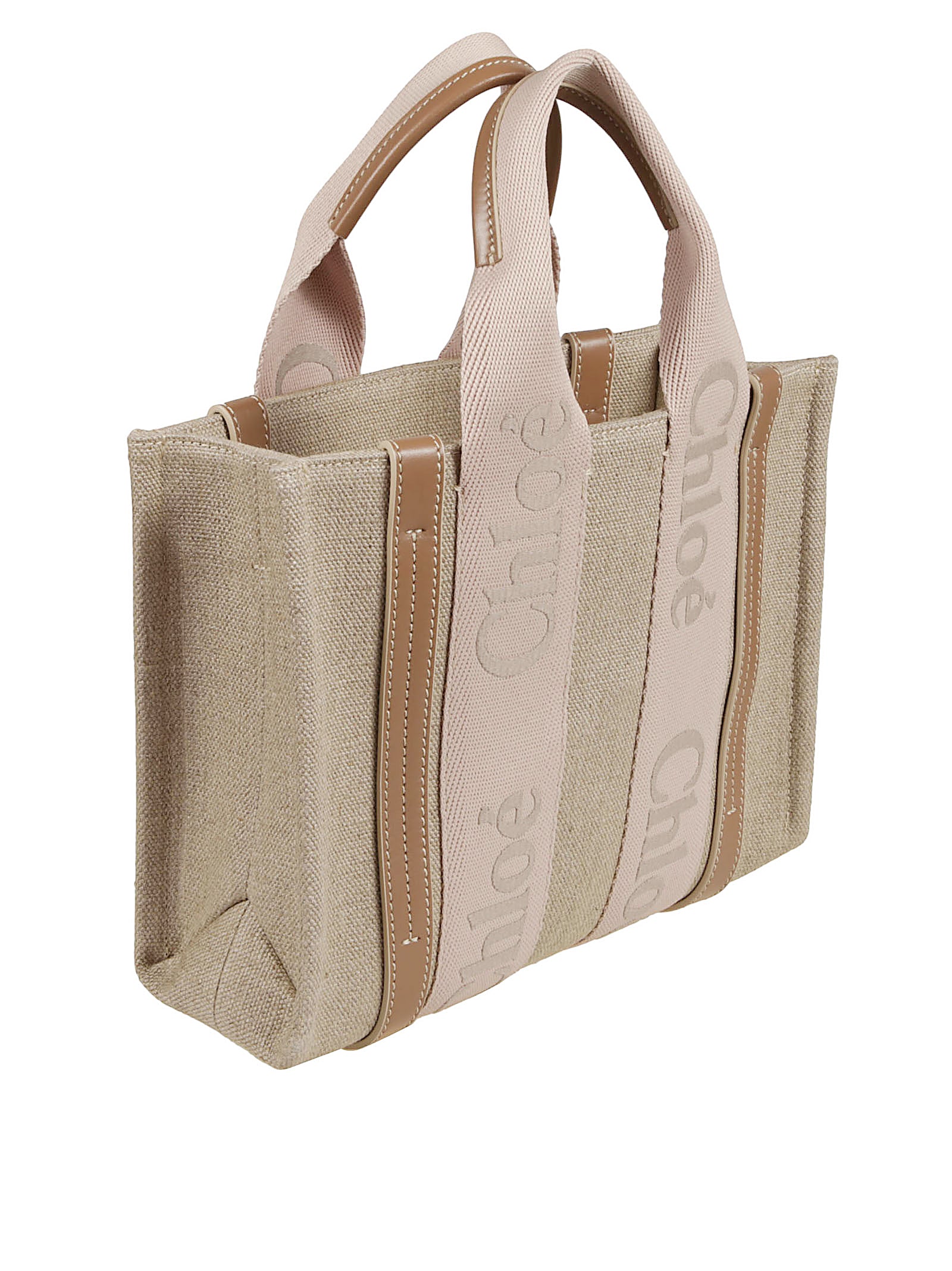Small Woody Tote Bag With Calfskin Strips