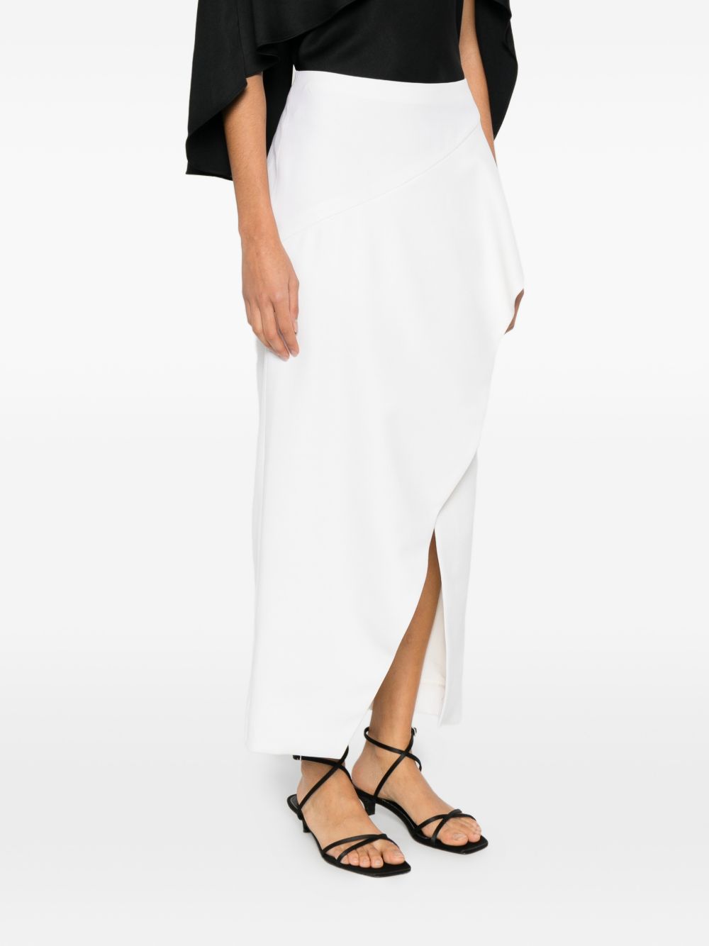 Ankle-Length Wool Skirt with Side Ruffle