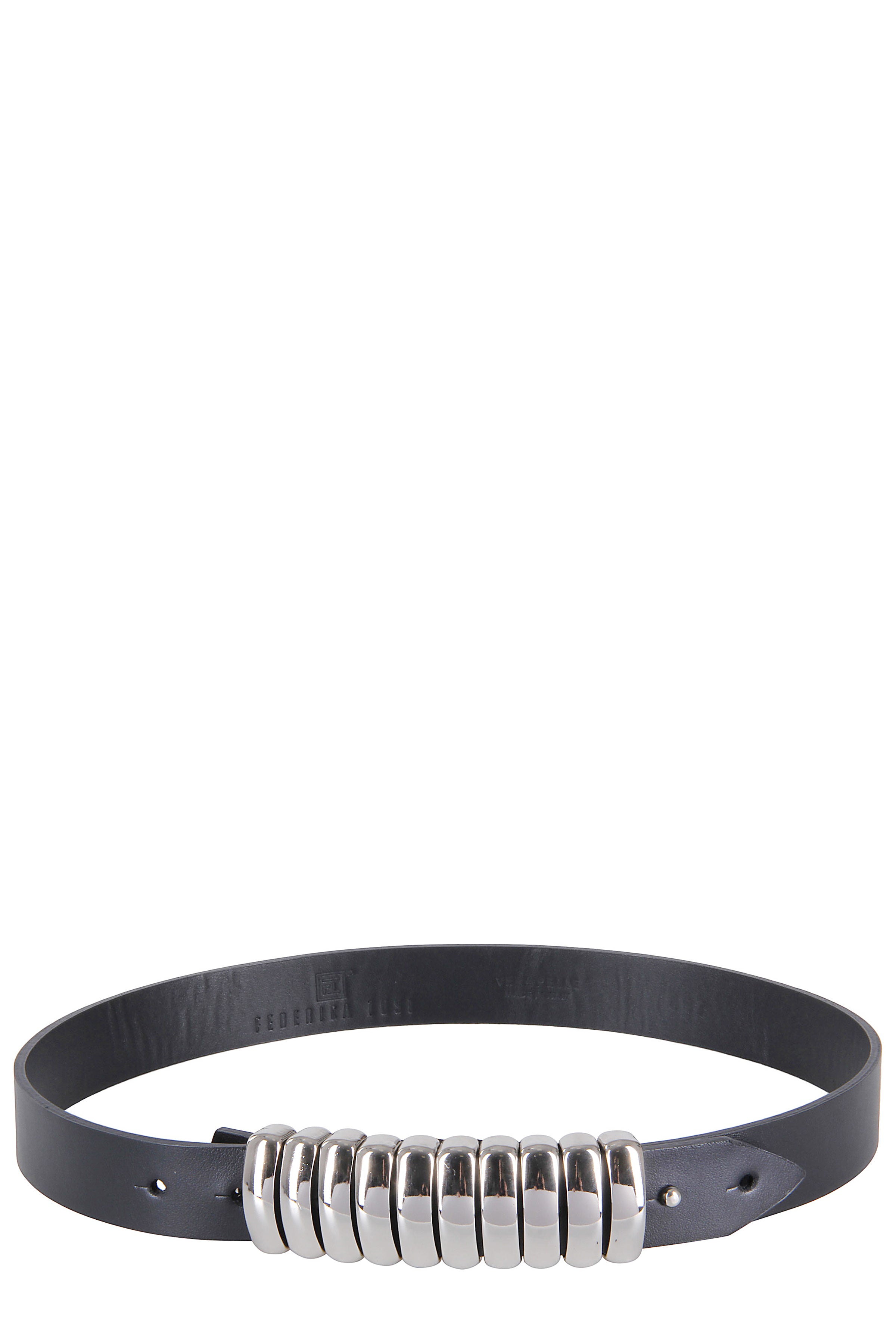 Leather Belt With Polished Silver Button Buckles