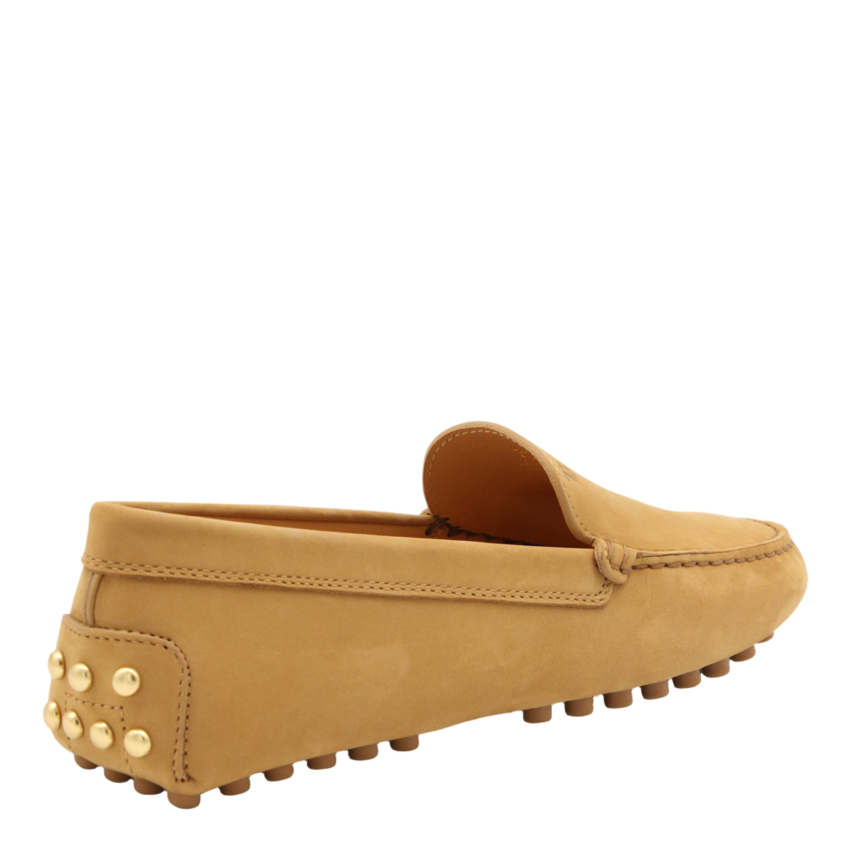 Camel Leather Flat Shoes with Moccasin Stitch