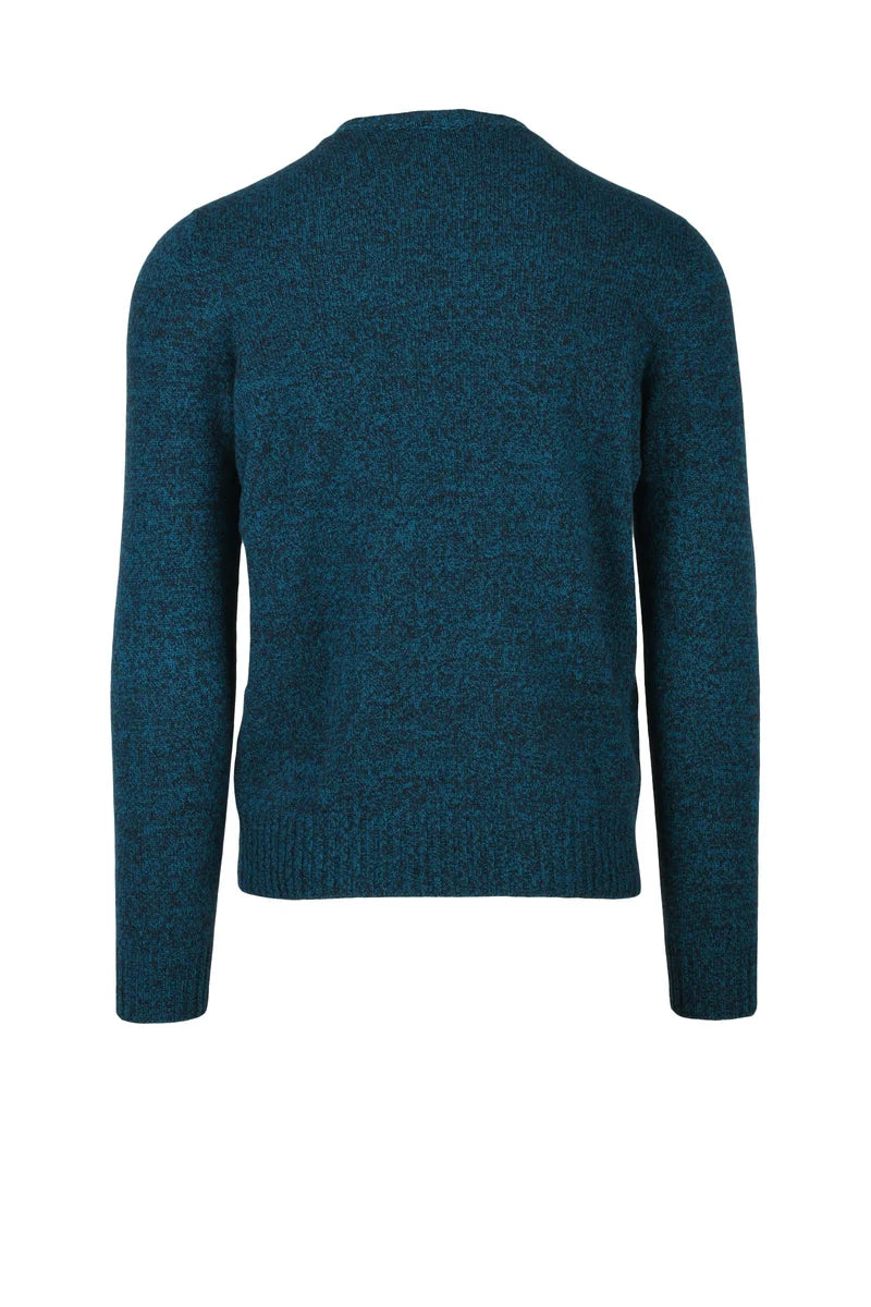 Crew Neck Lambskin Sweater - Black/Turquoise