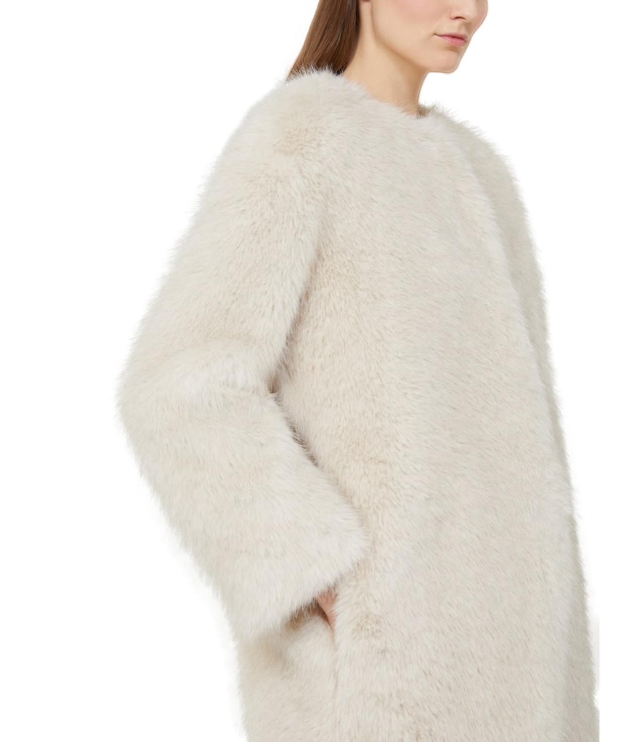 Plush Beige Eros Coat With Collarless Design