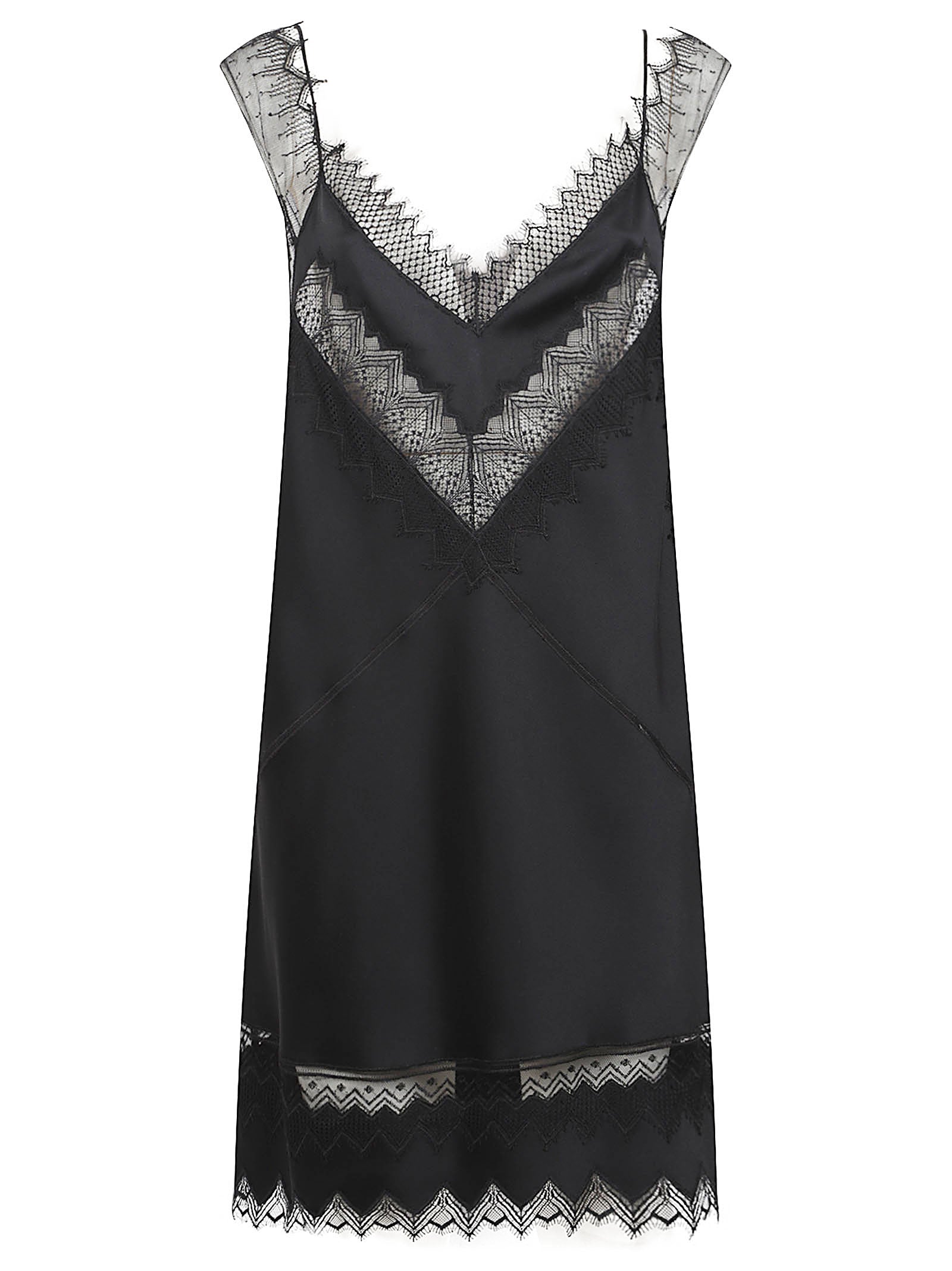 Black V-Neck Dress with Delicate Lace Trim