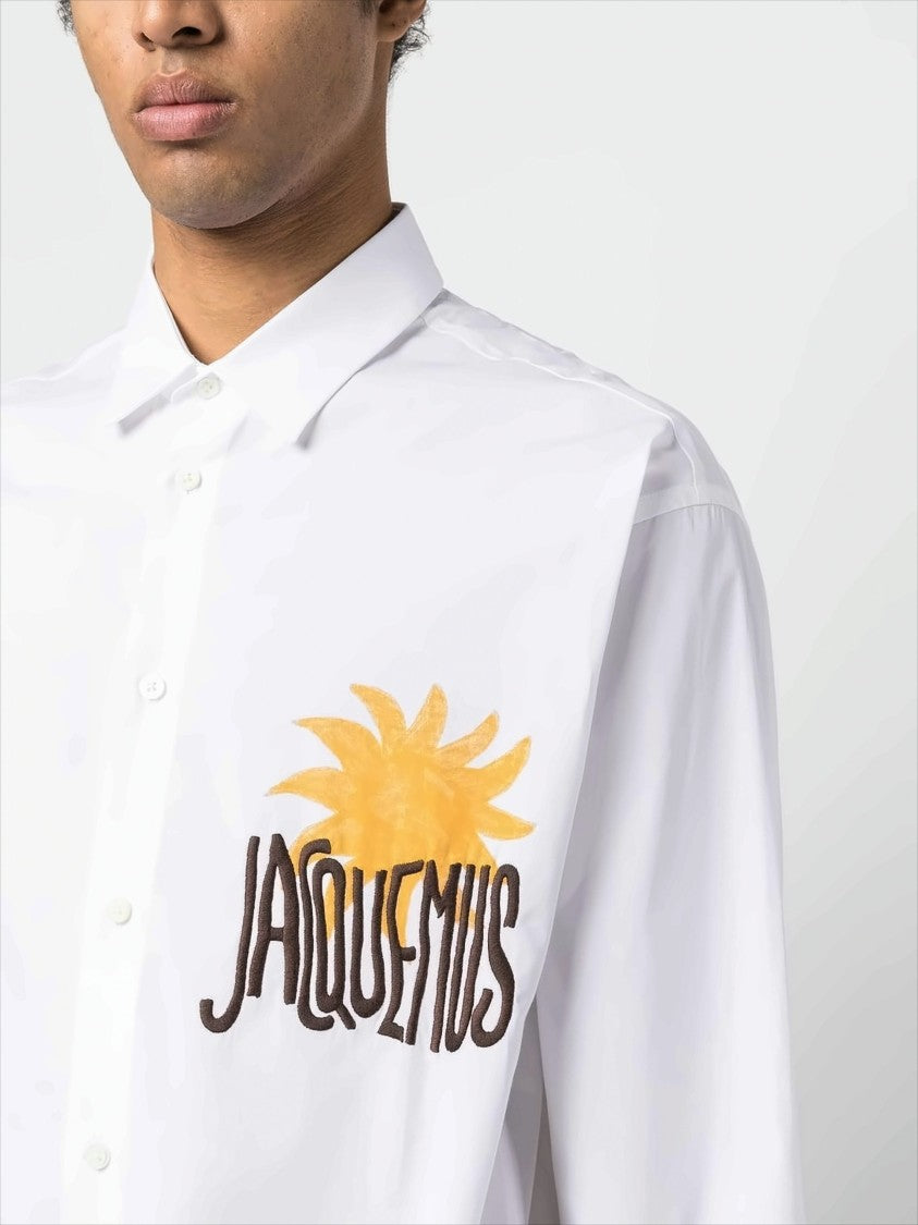 Long-Sleeve Cotton Shirt with Embroidered Sun Motif
