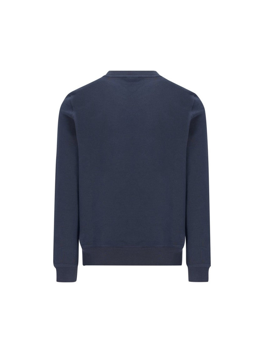 Long Sleeve Crewneck Sweatshirt In Solid Deep Blue With Embroidered Fox Logo