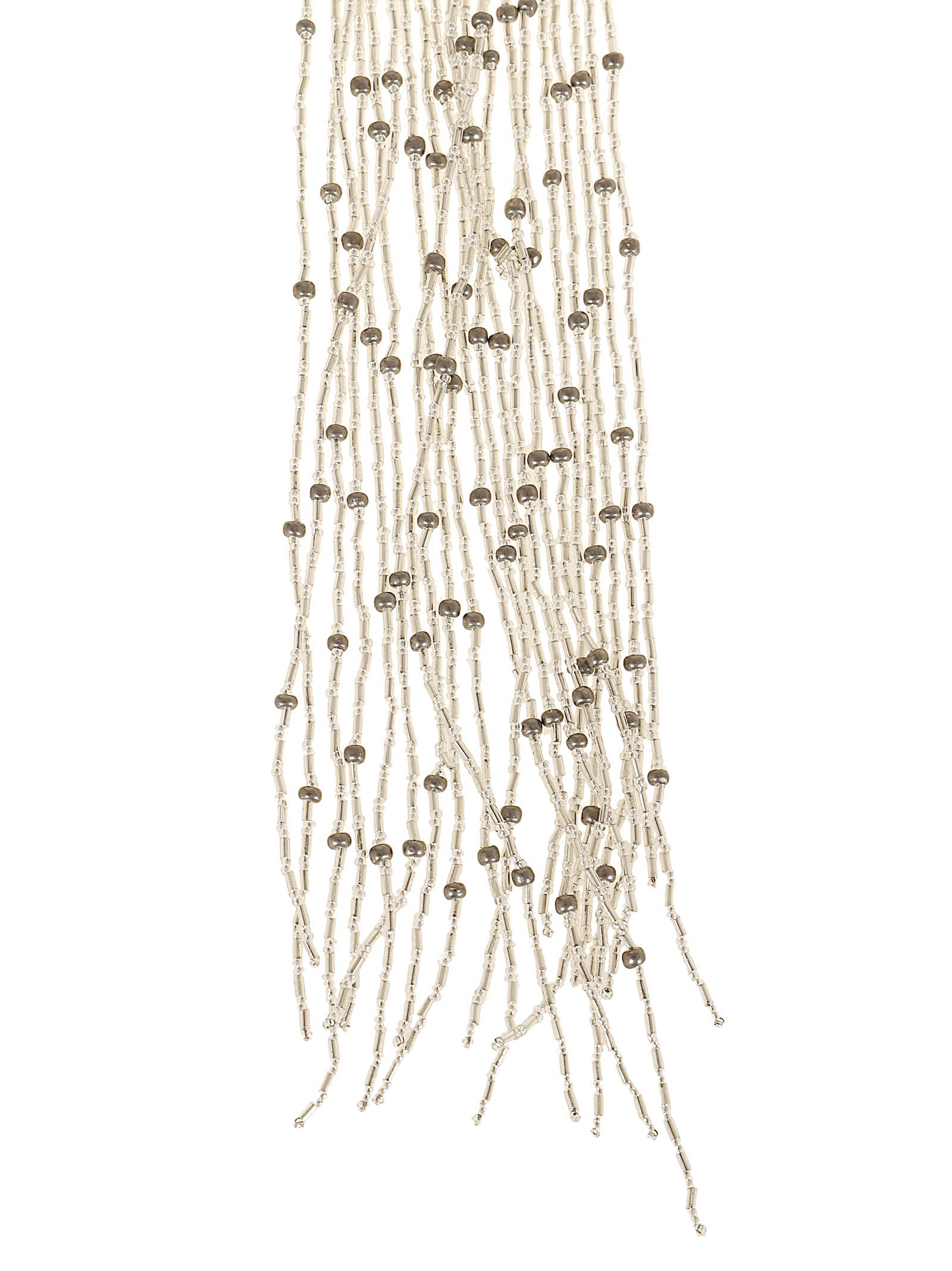 Intricate Silver Beaded Fringed Scarf