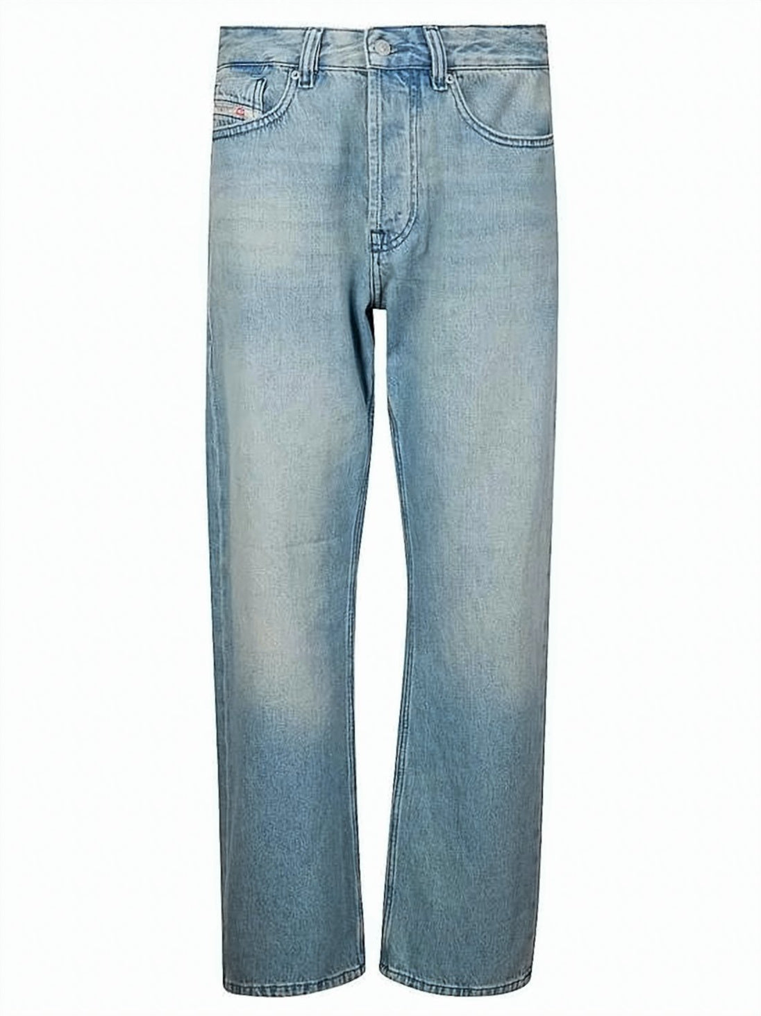 Light Blue Straight-Leg Cotton Denim Pants