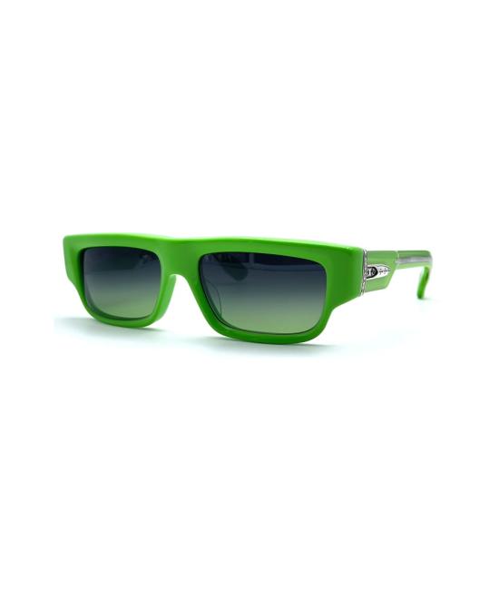 Rectangular Green Acetate Sunglasses With Silver Emblem