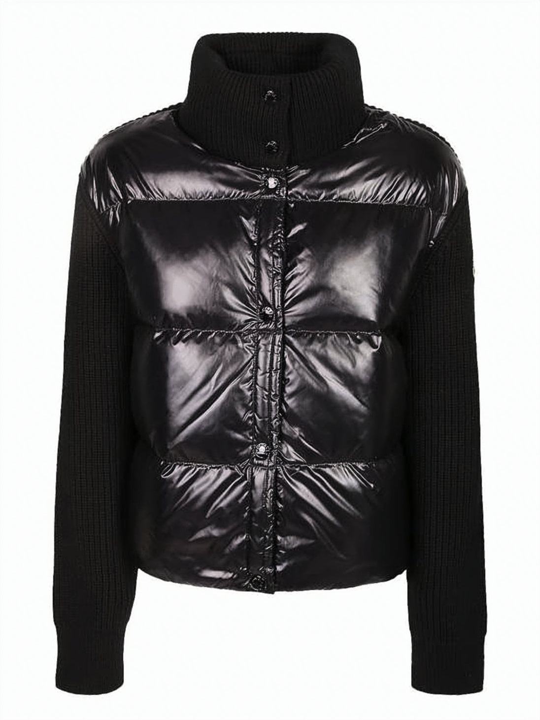 Down Coat With Quilted Nylon And Knit Details