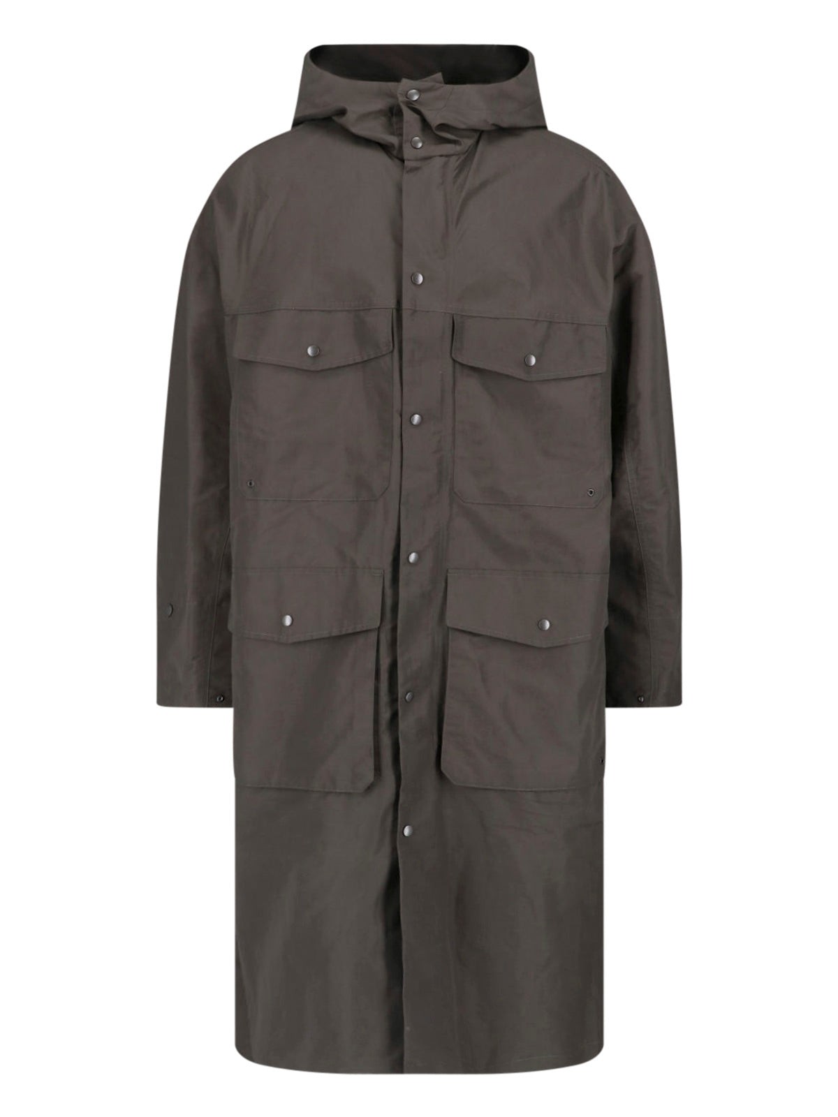 Brown Long Straight Utilitarian Hooded Jacket