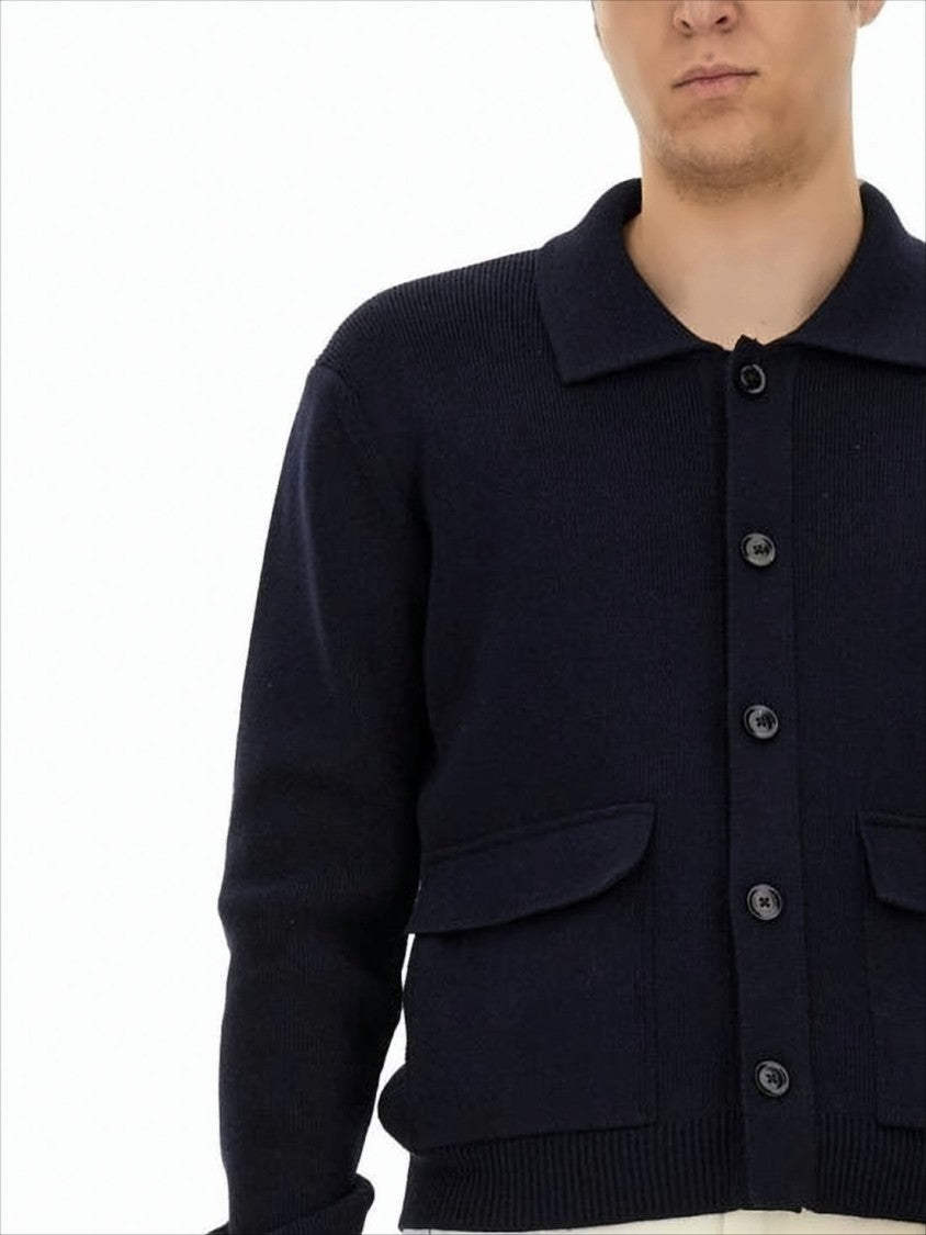 Deep Navy Knit Cardigan with Ribbed Cuffs