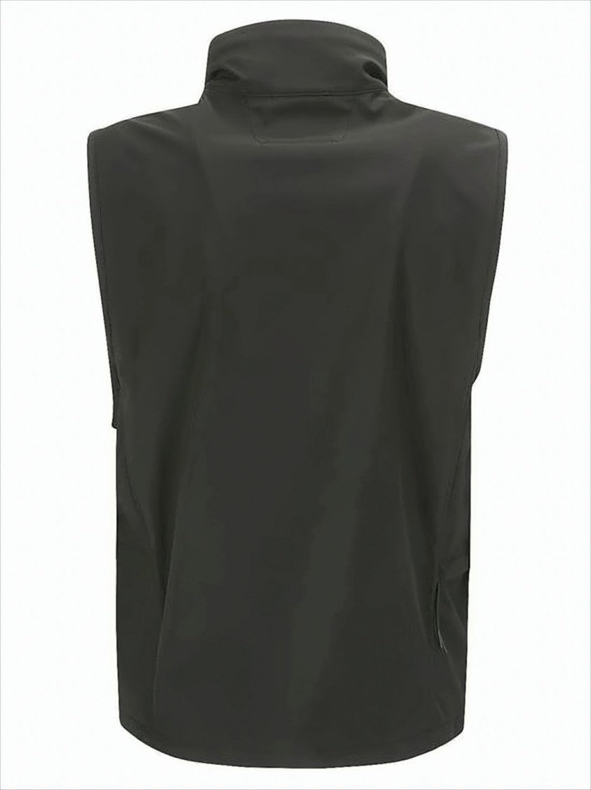 High Collar Sleeveless Vest With Innovative Lens Detail