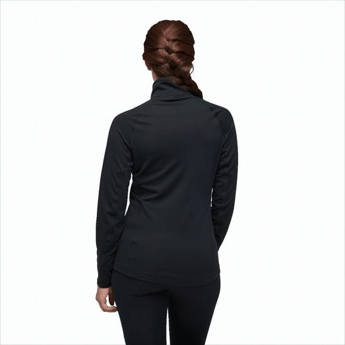 Textured Black Long-Sleeve Top With High Collar And Half-Zip Closure