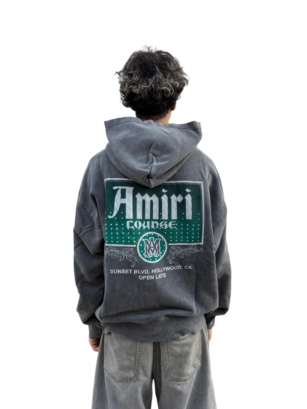 Washed Charcoal Grey Hoodie with Graphic Accents