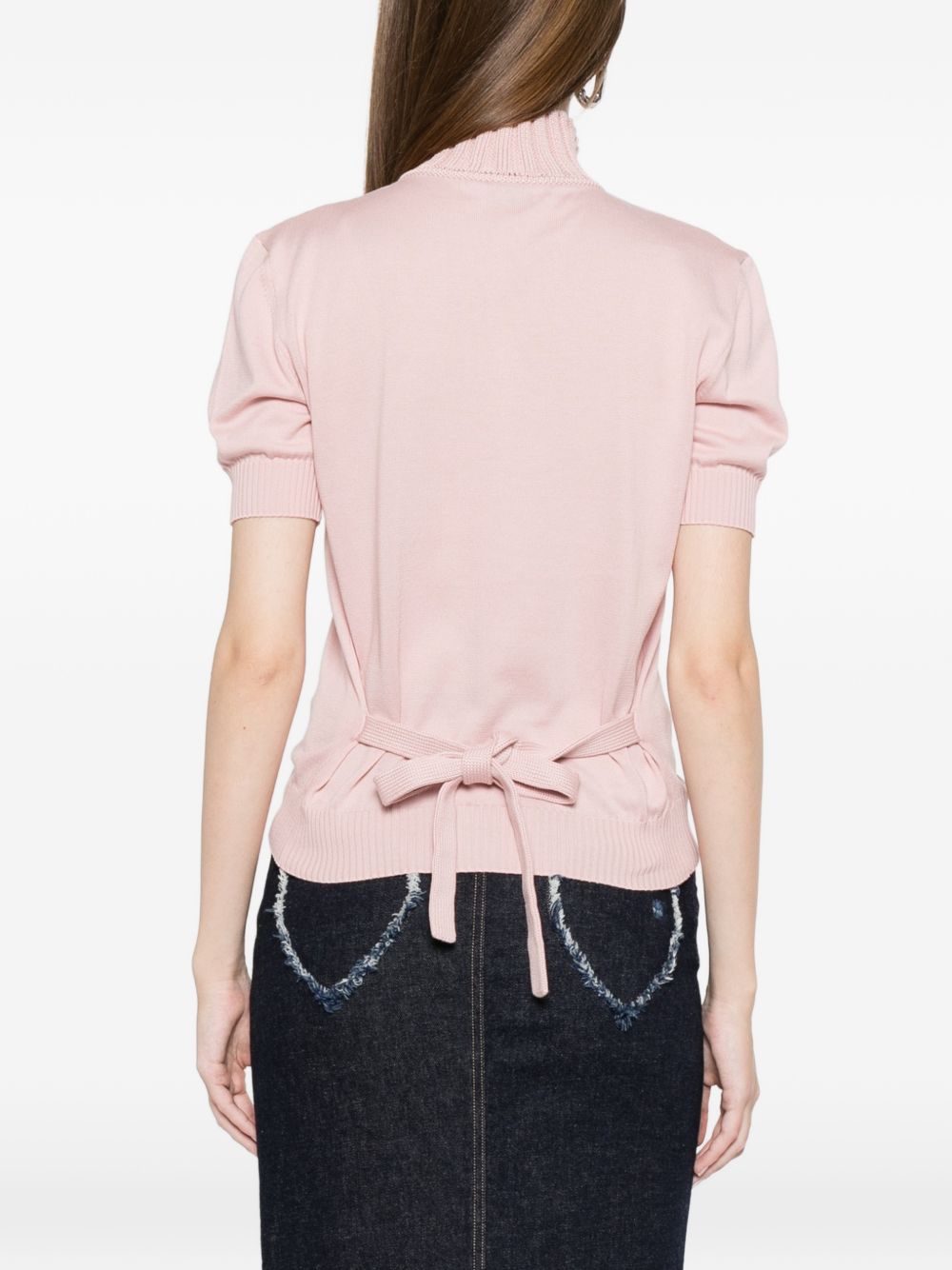 Light Pink Ribbed Tie Knit Top