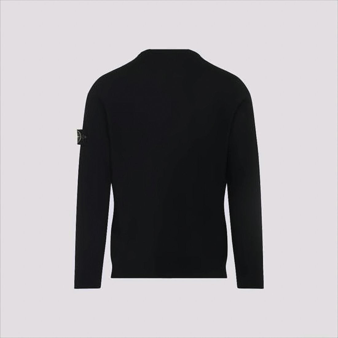 Classic Black Wool Crew Neck Sweater with Iconic Patch