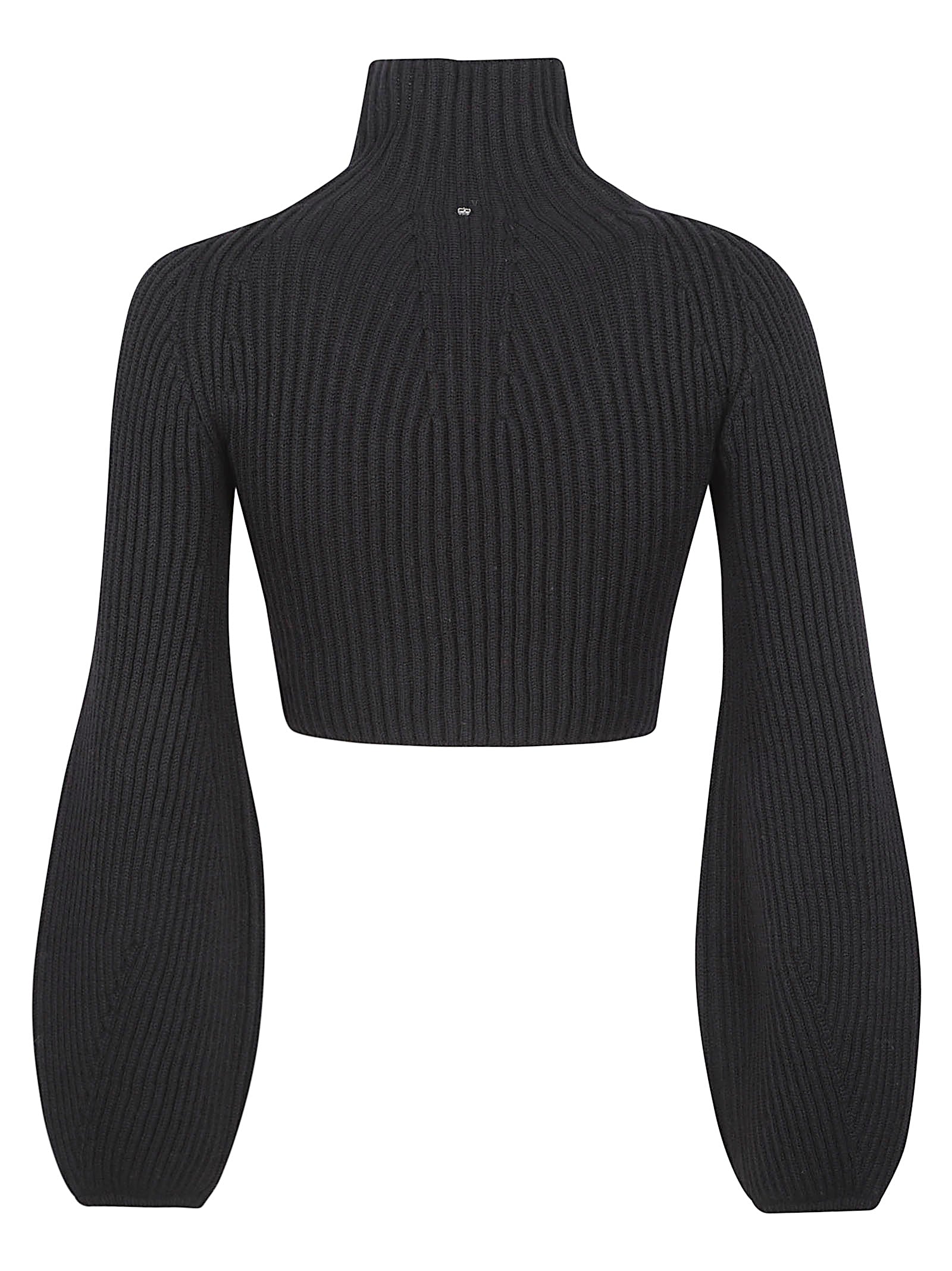 Cropped Ribbed Sweater With Balloon Sleeves