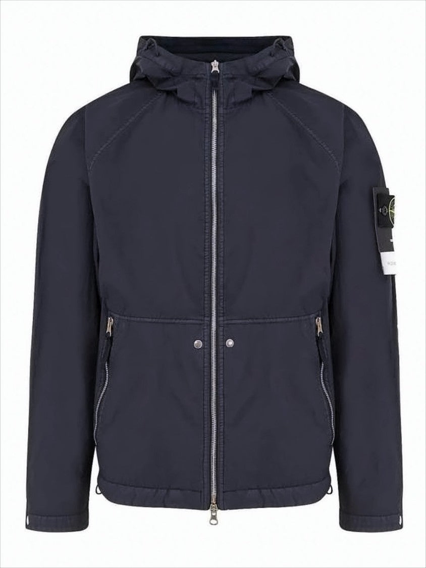 Minimalist Blue Polyamide Jacket with Hood