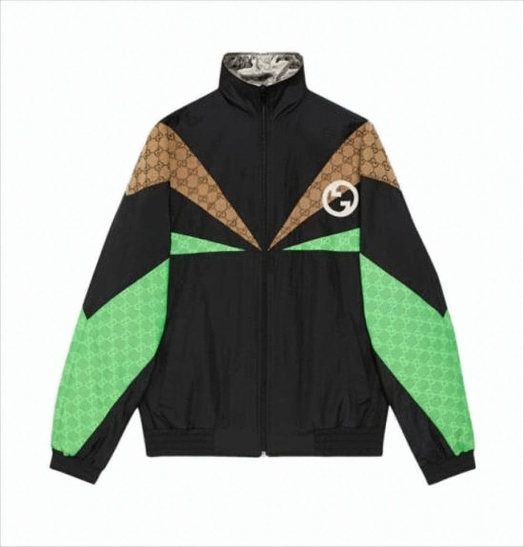 Geometric Panel Jacket with Stand Collar
