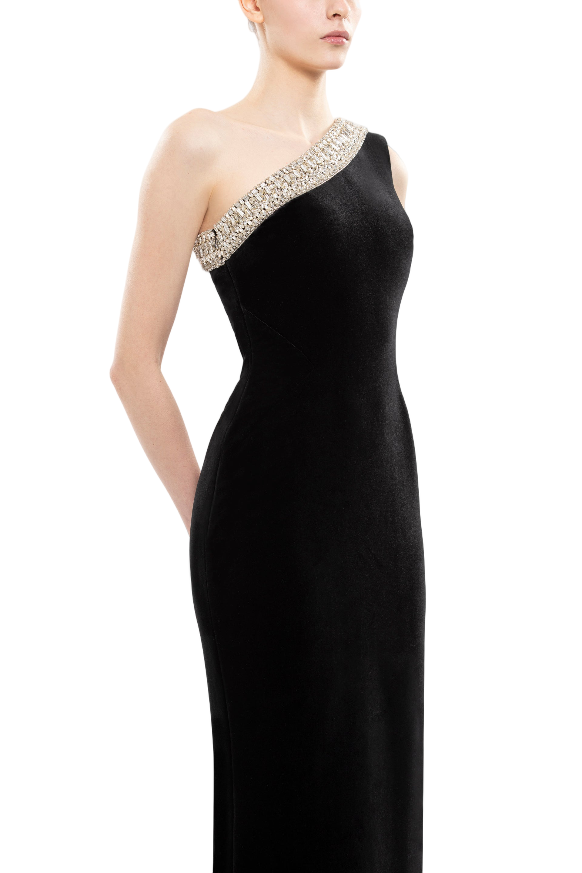 Crystal Embellished One-Shoulder Dress