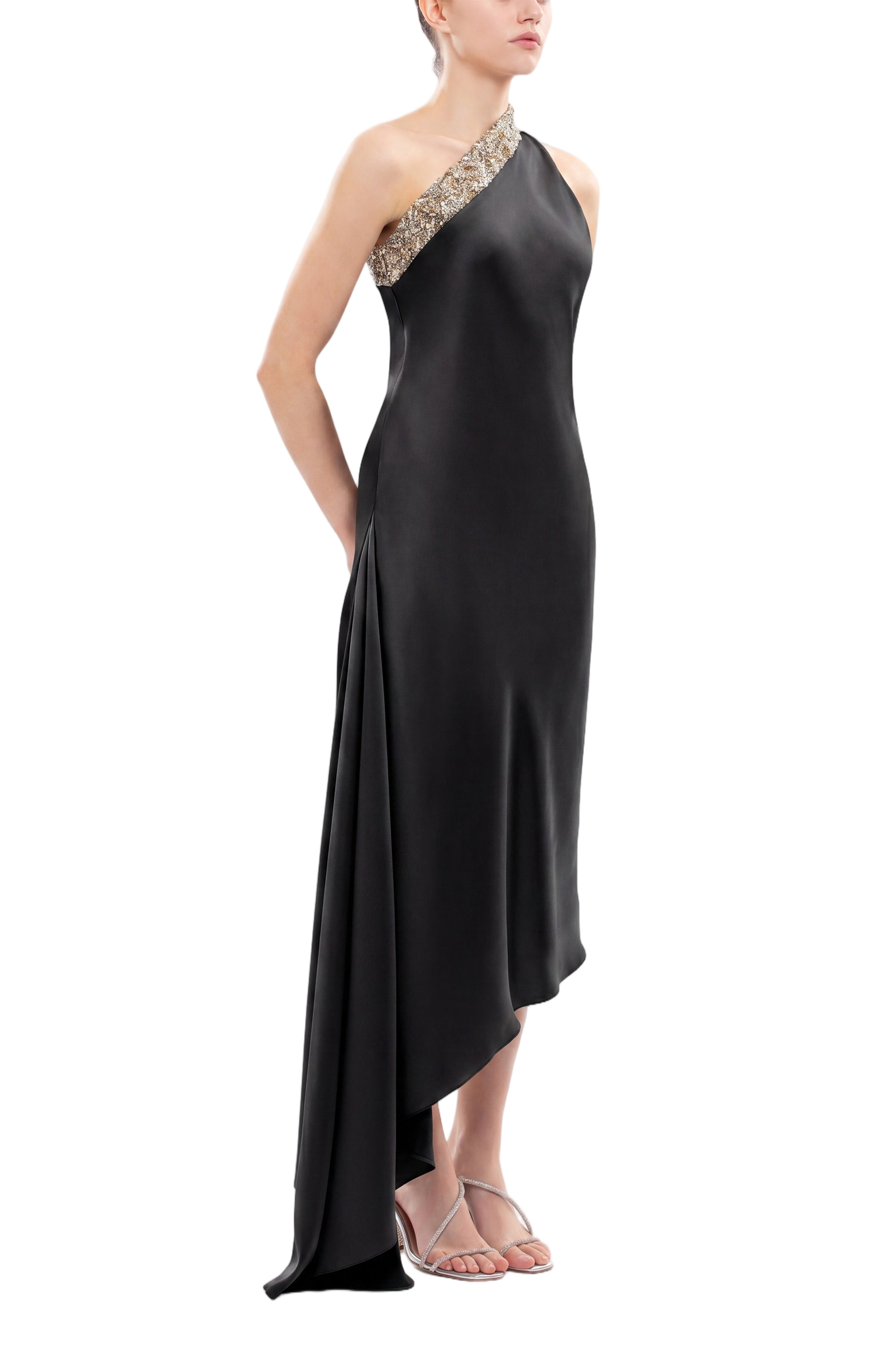 Asymmetrical One-Shoulder Embellished Dress