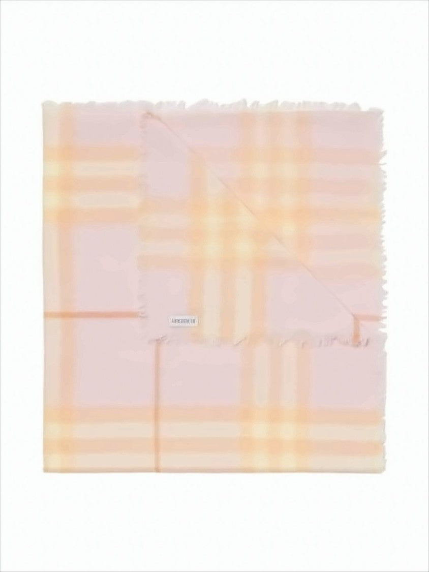 Large Plaid Wool Scarf in Pastel Peach