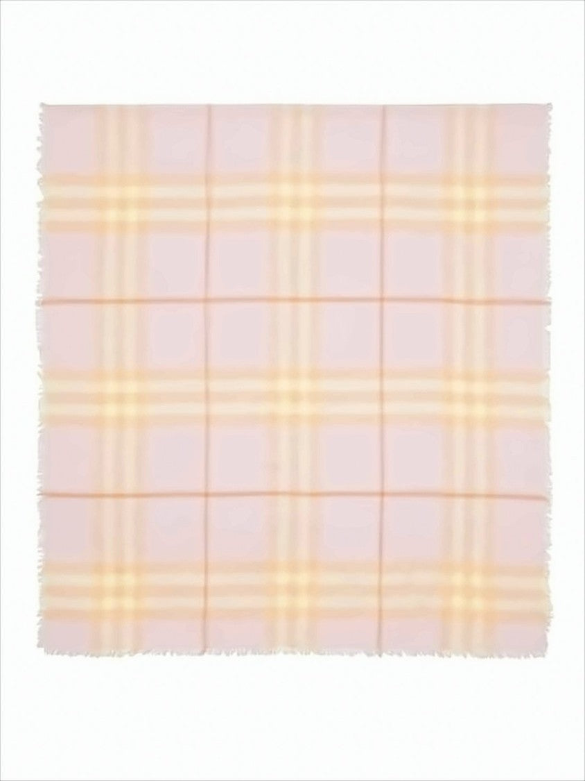 Large Plaid Wool Scarf in Pastel Peach