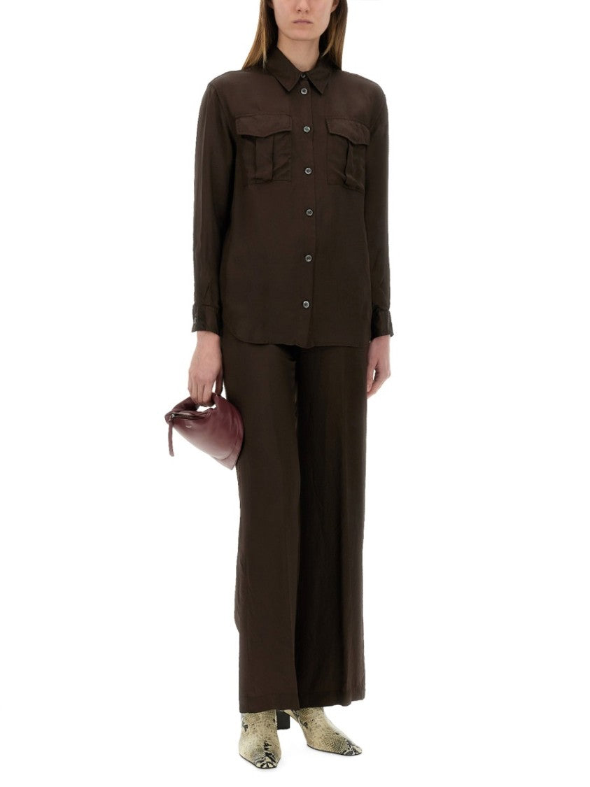 Brown Relaxed-Fit Shirt With Classic Collar