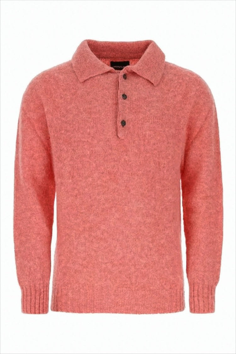 Textured Wool Sweater With Classic Polo Collar