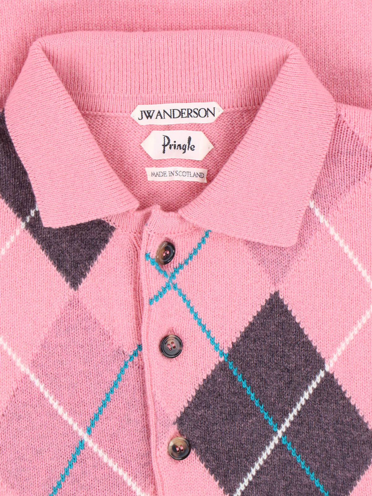Pink Geometric Knit Classic Collar Sweater