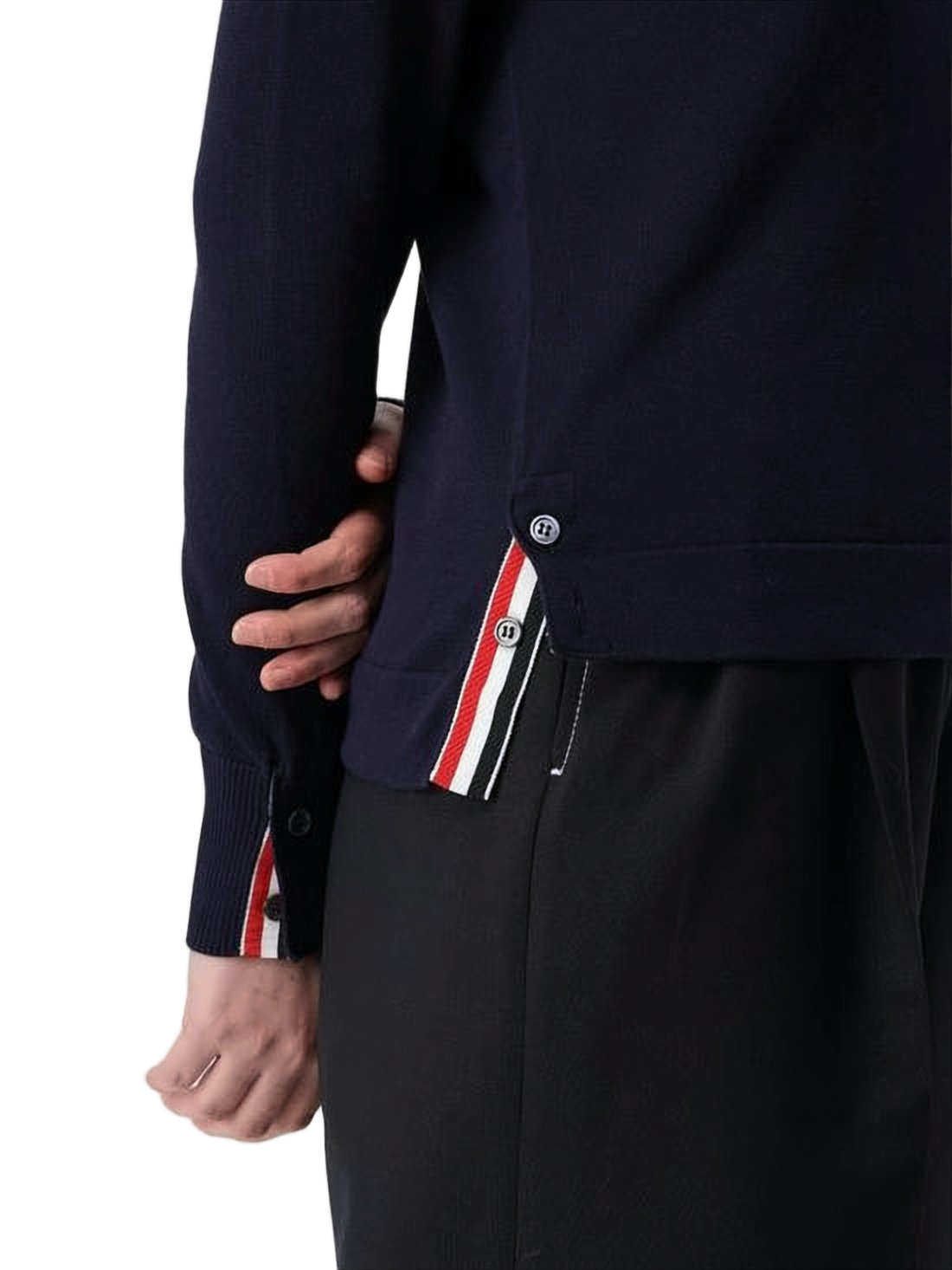 Cropped Navy Cardigan with Pointed Collar
