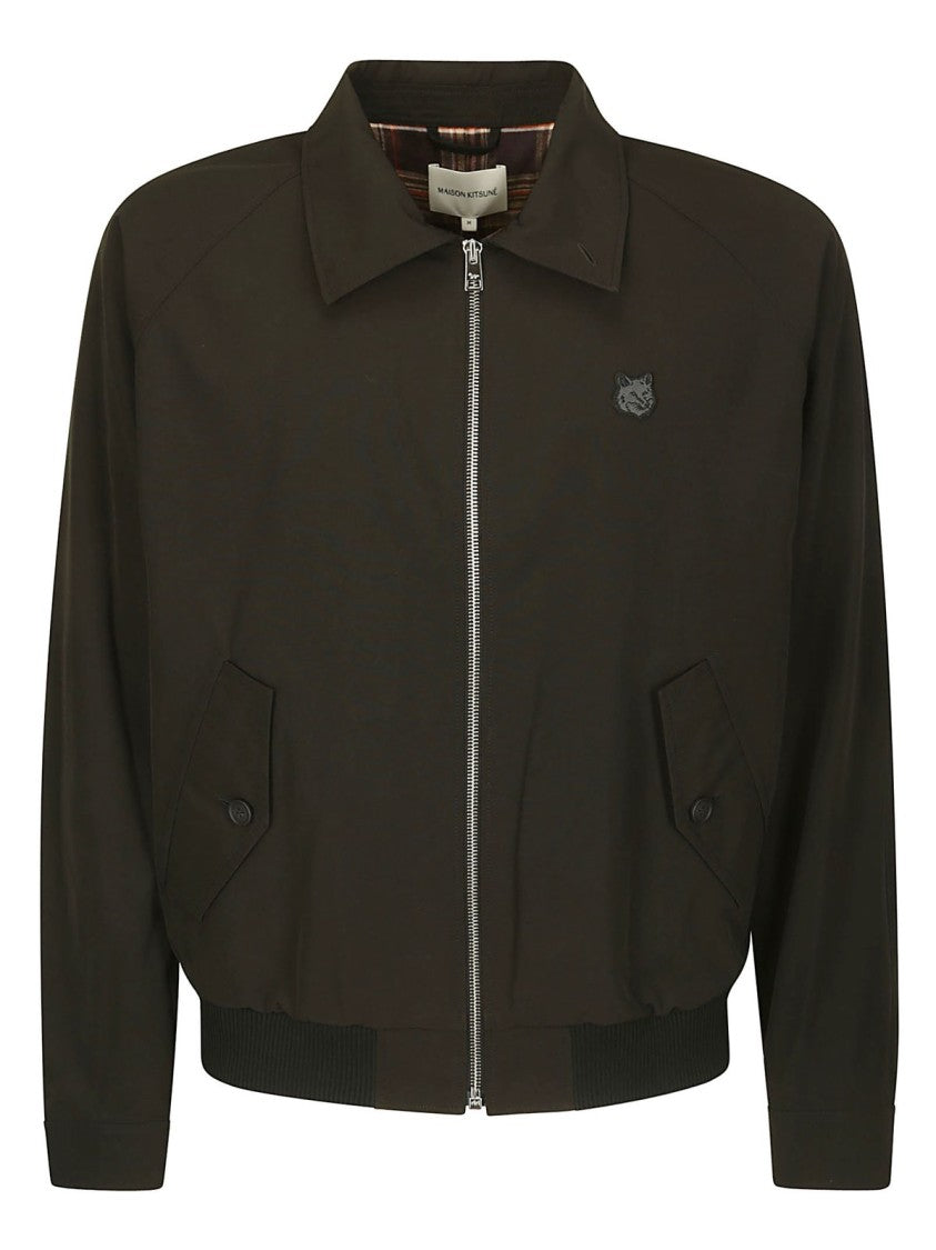 Classic Black Bomber Jacket With Embroidered Logo And Flap Pockets