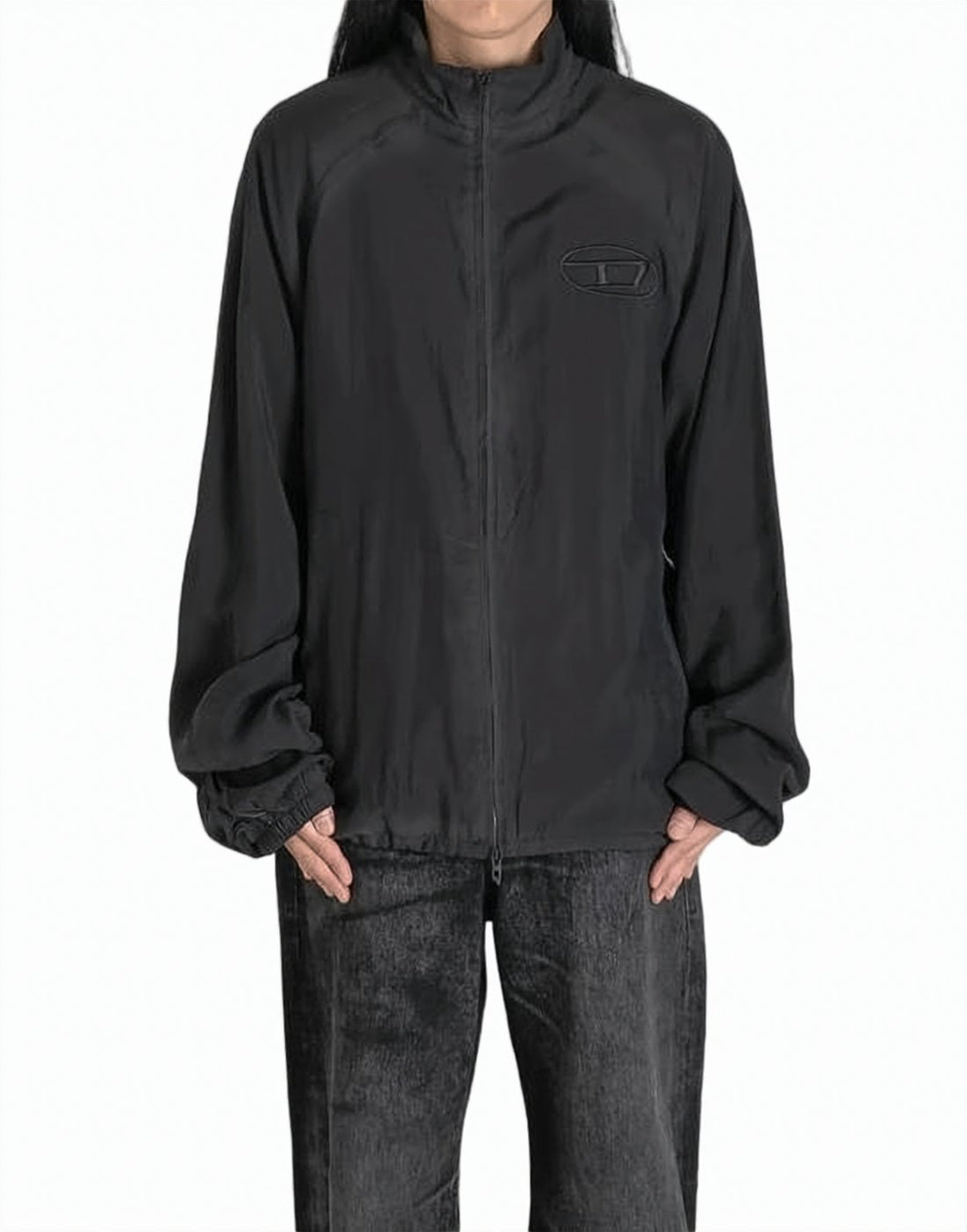 Black Relaxed-Fit Jacket with High Collar