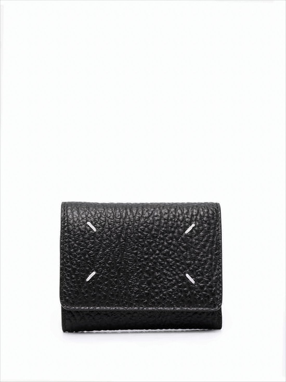 Textured Calf Leather Wallet with Fold-over Design