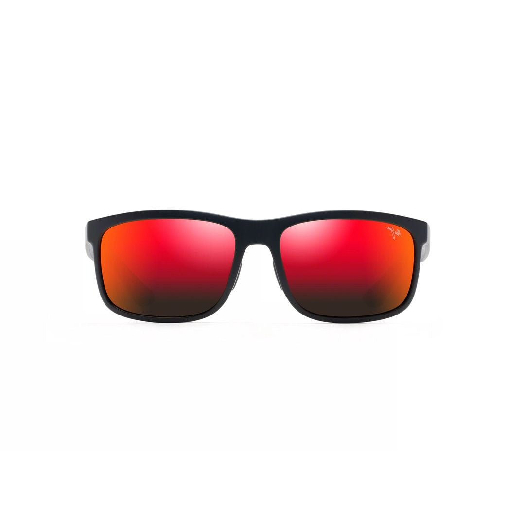 Huelo Rectangular Frame Sunglasses with Red Mirrored Lenses