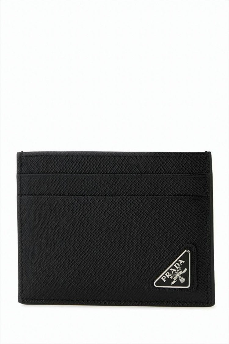 Textured Leather Card Wallet with Triangular Metal Logo