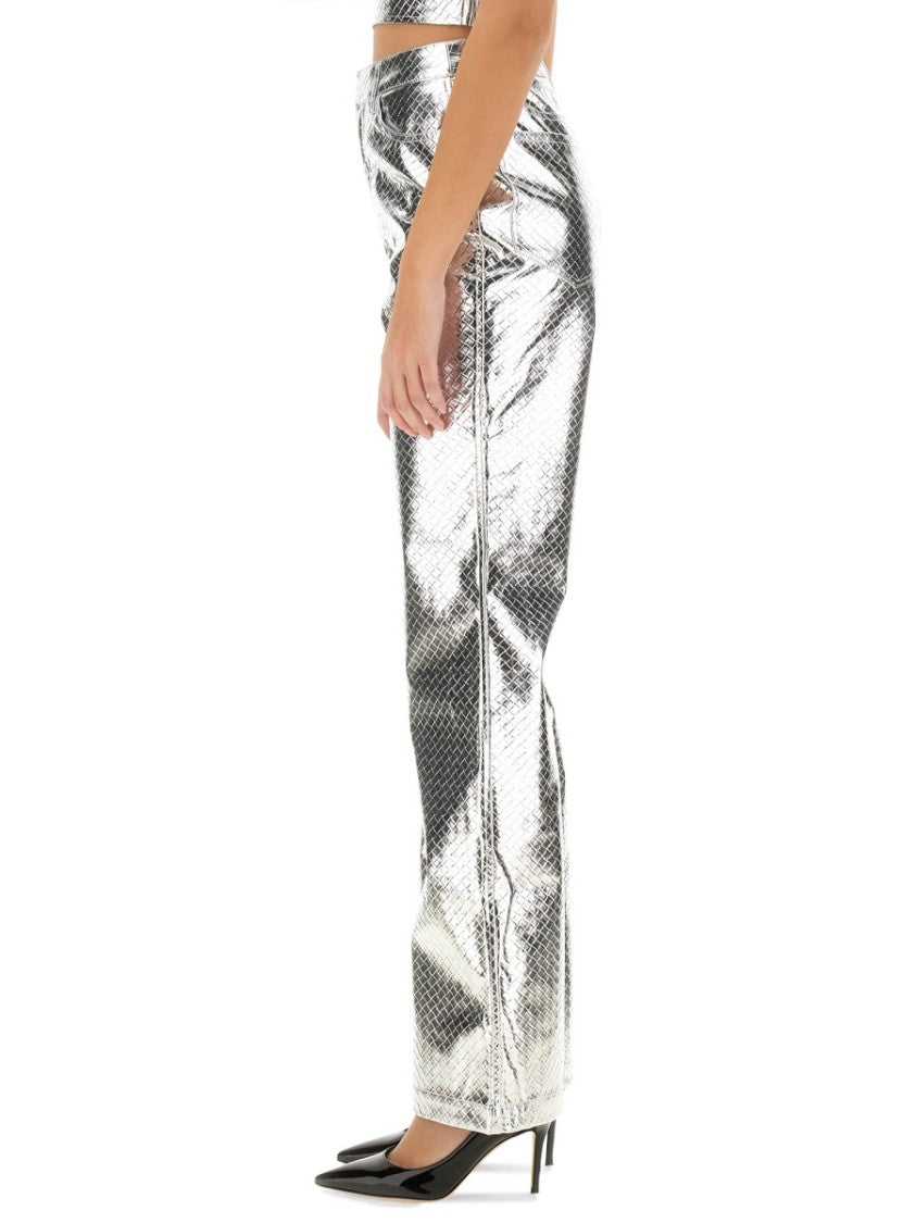 High-Waisted Metallic Finish Straight Leg Pants