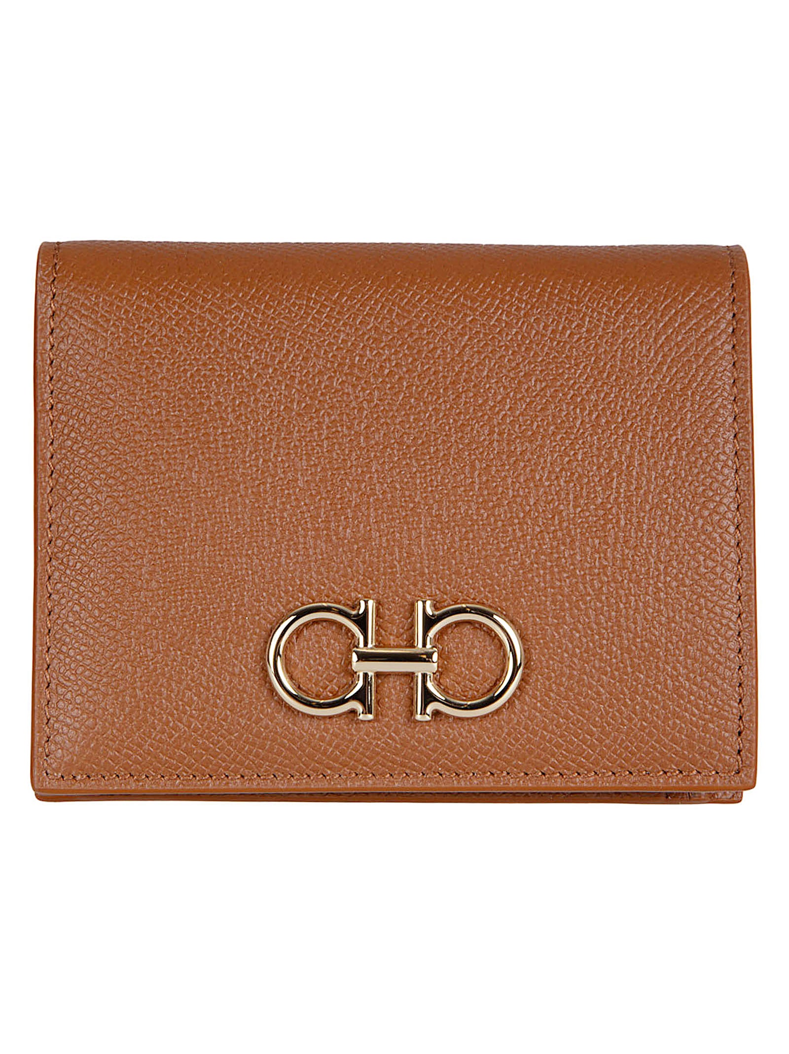 Textured Calf Leather Wallet with Gold-tone Gancini Buckle