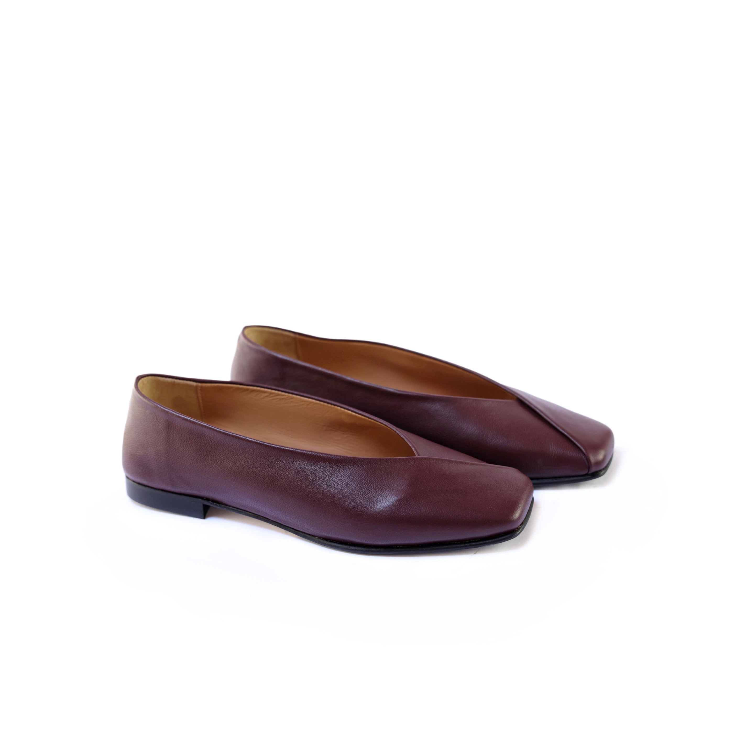 Burgundy Nappa Leather Ballerinas with Square Toe Design