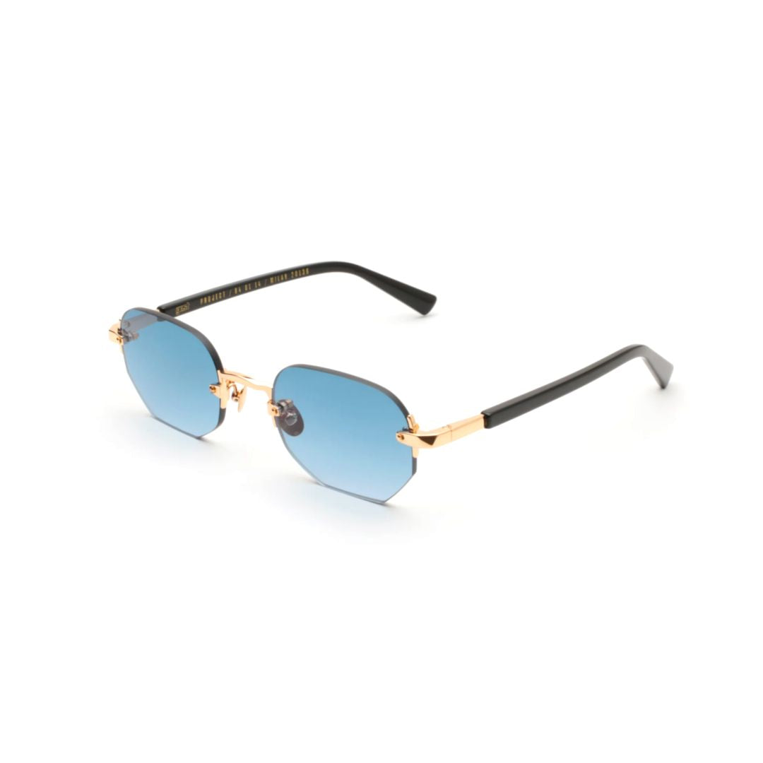 Moonstone Octagonal Blue Gradient Rimless Sunglasses with Gold Accents