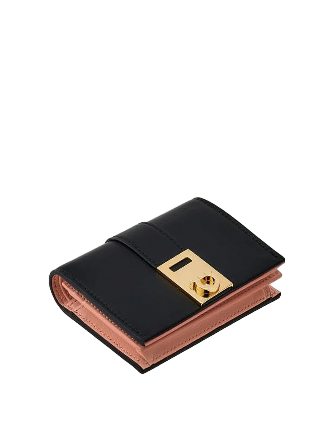 Rectangular Calf Leather Wallet with Gold-tone Clasp