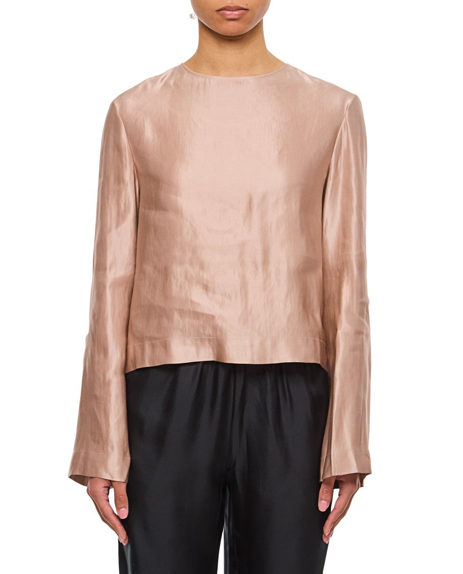 Silk And Linen Round Neck Blouse