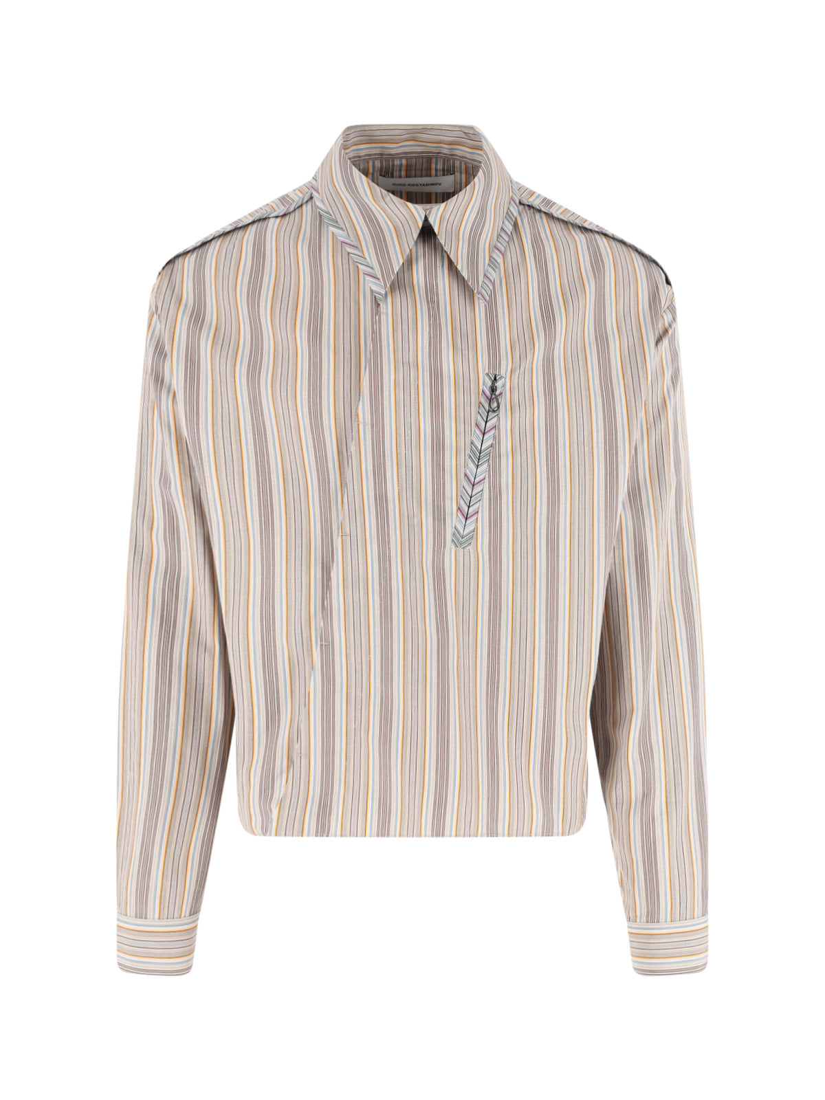 Beige Striped Diagonal Zip Shirt